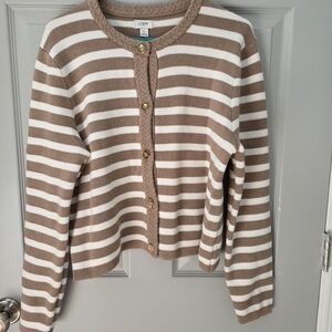 J. Crew Brown and White Striped Women's Sweater